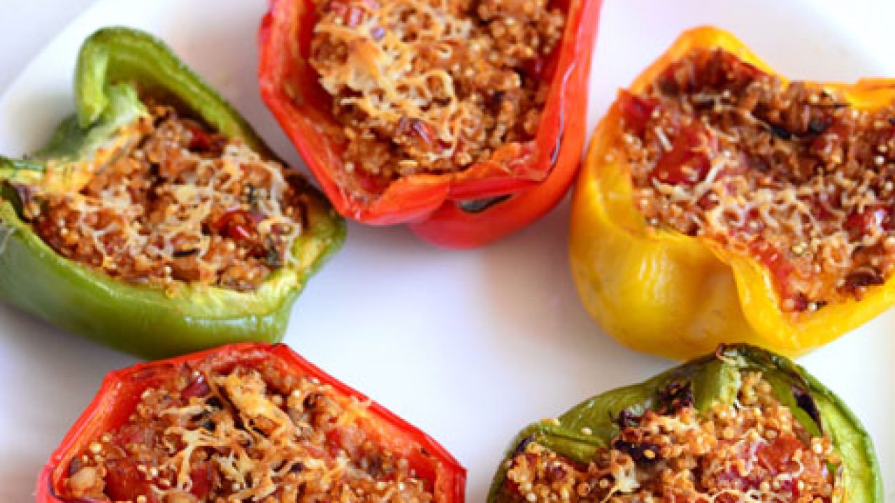 Quinoa Mushroom Stuffed Bell Pepper Recipe Stuffed Peppers With Quinoa Padhuskitchen